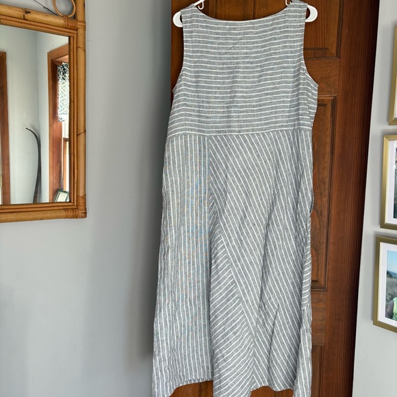 J. Jill Love Linen L P Large Petite Stripe Midi Dress 100% Linen Dress Lagenlook - Picture 4 of 9